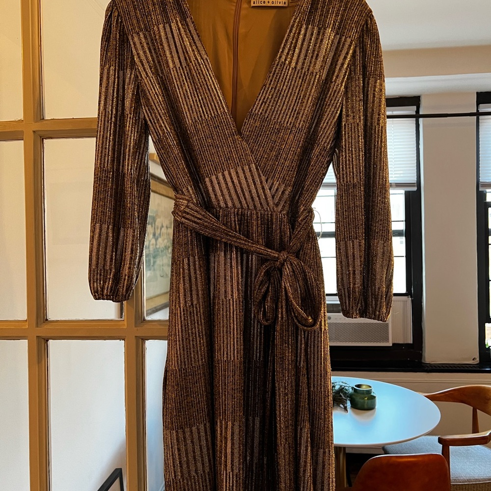 Alice + Olivia gold wrap dress size 2